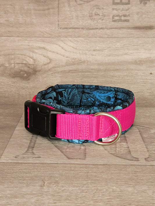Hundehalsband Soft Butterfly Pop Halsumfang 37-40cm, blaue Schmetterlinge mit pink - bacai-design.de