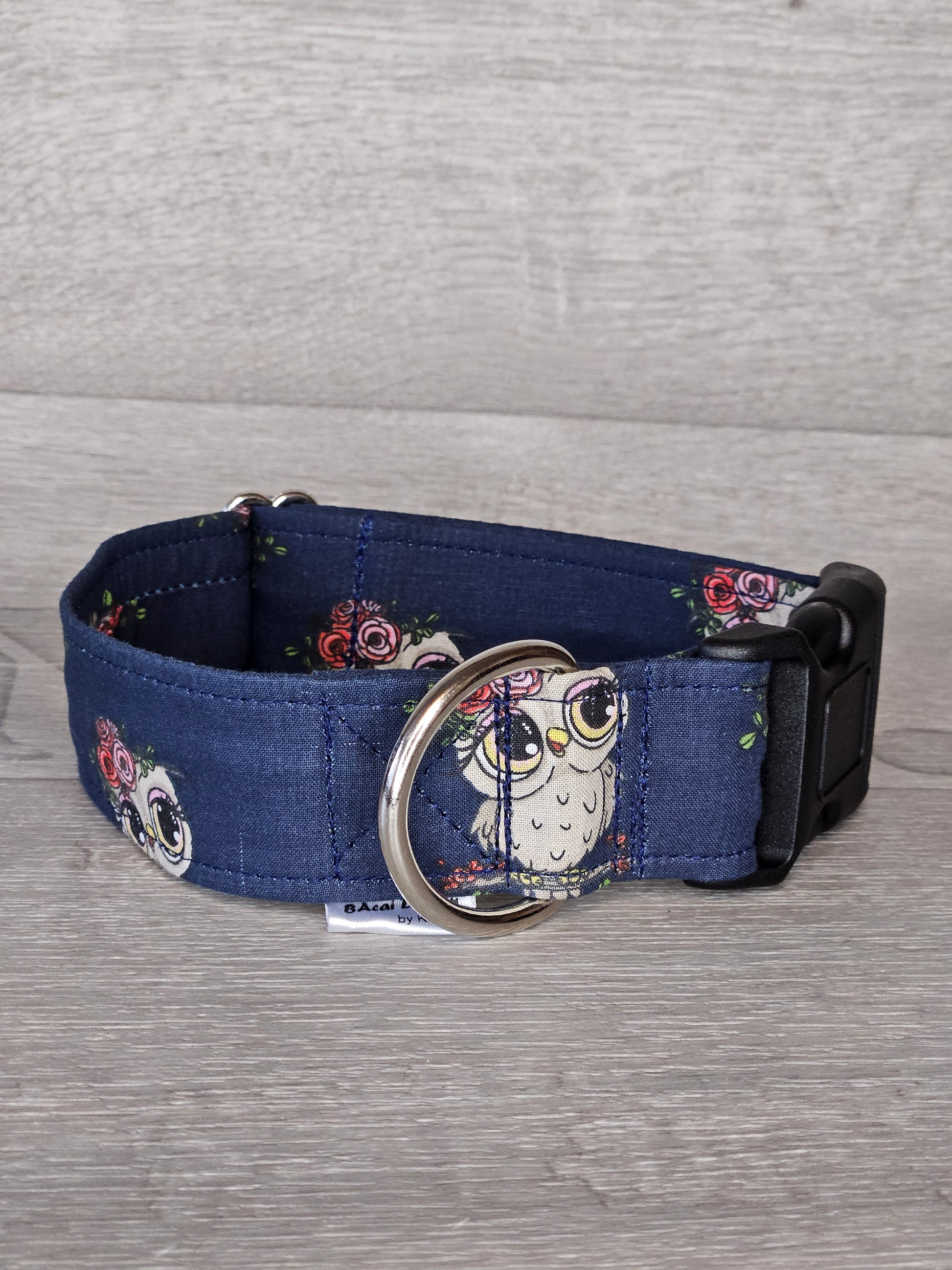 Halsband EulenMöter Halsumfang 37-59 cm, blauer Stoff mit Eulenmotiv - bacai-design.de