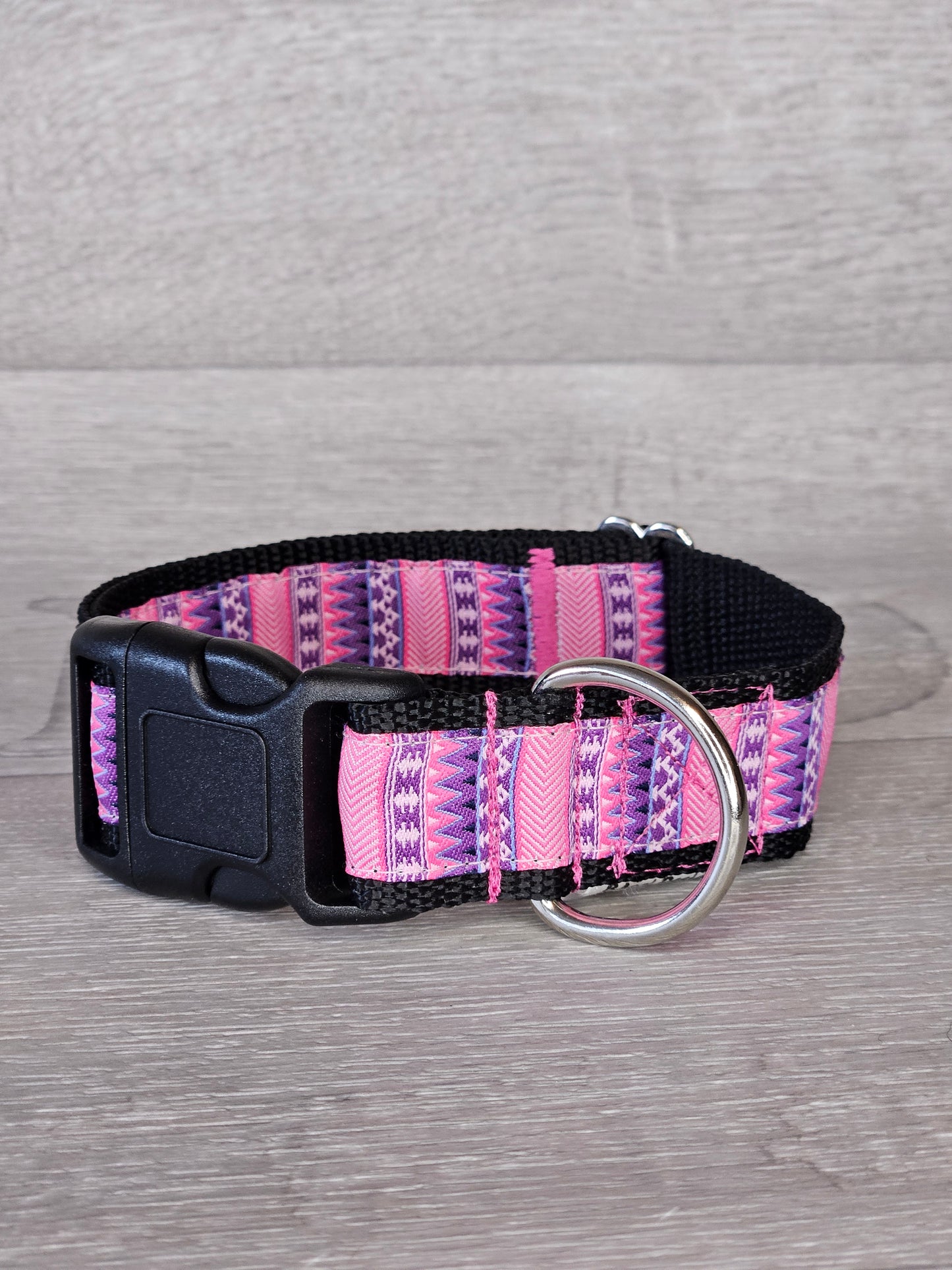 Hundehalsband Apache Halsumfang 32-48 cm, pink mit Muster, waschbar, verstellbar, handmade - bacai-design.de
