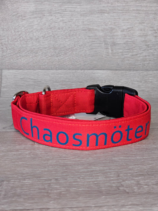 Halsband Chaosmöter Halsumfang 38-61 cm , rot mit Chaosmöter Aufschrift, waschbar, verstellbar, handmade- bacai-design.de