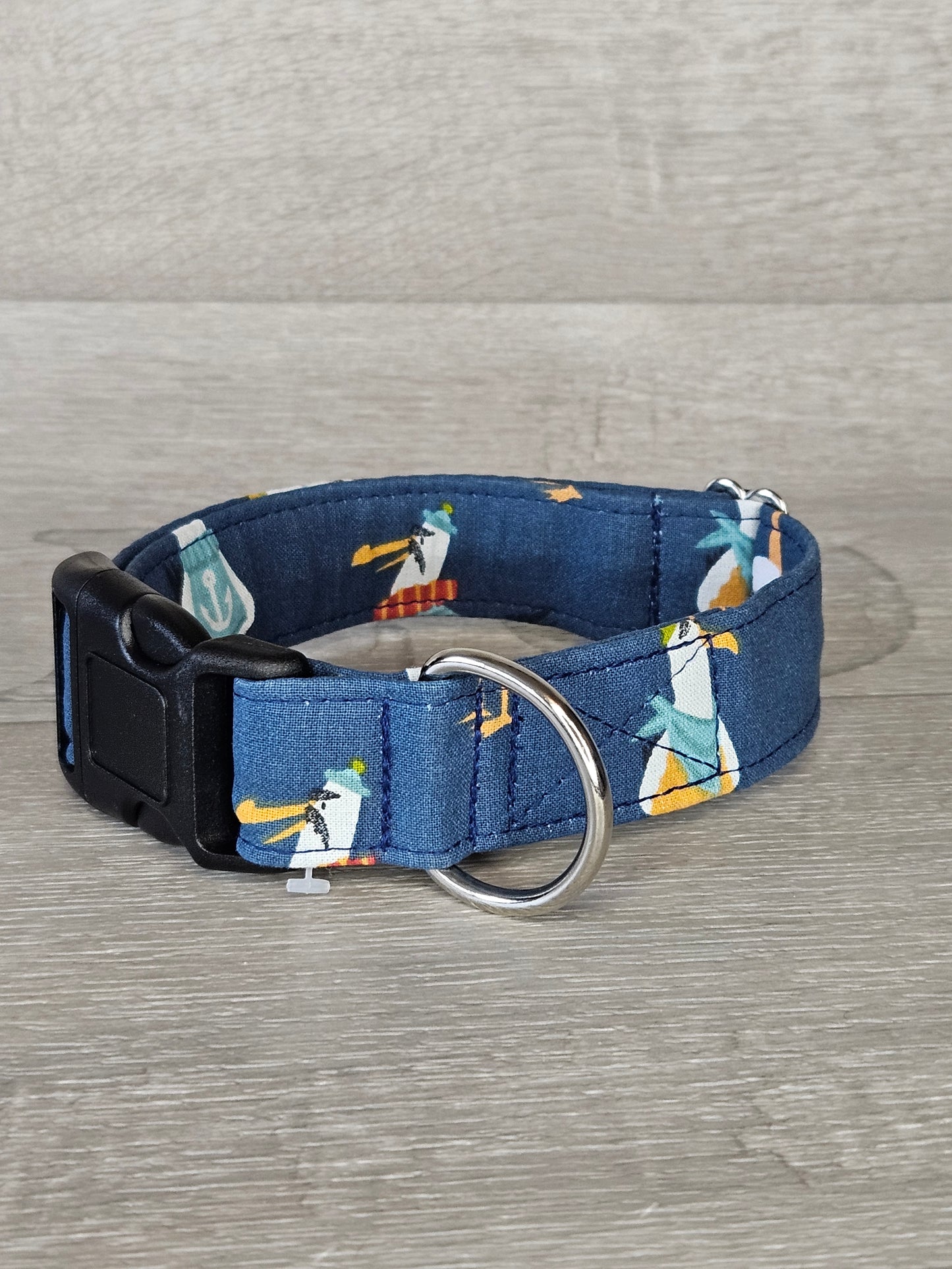 Hundehalsband MöWiEin Halsumfang 31-45 cm, blau mit Motiv, waschbar, verstellbar, handmade - bacai-design.de
