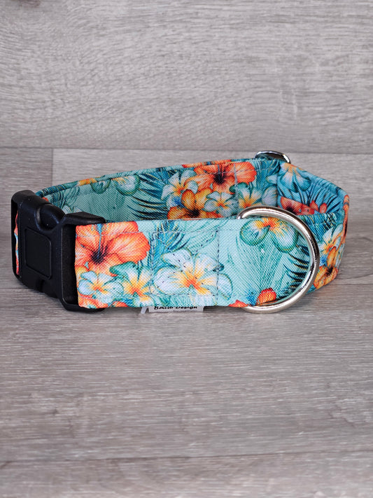 Halsband HoliDay Halsumfang 30-52 cm, grüner Stoff mit bunten Blumen, verstellbar, handgemacht - bacai-design.de