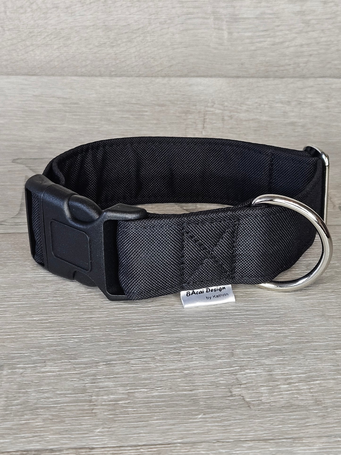 Halsband Black Halsumfang 33-56 cm -schwarzes Halsband, verstellbar, handgemacht- bacai-design.de