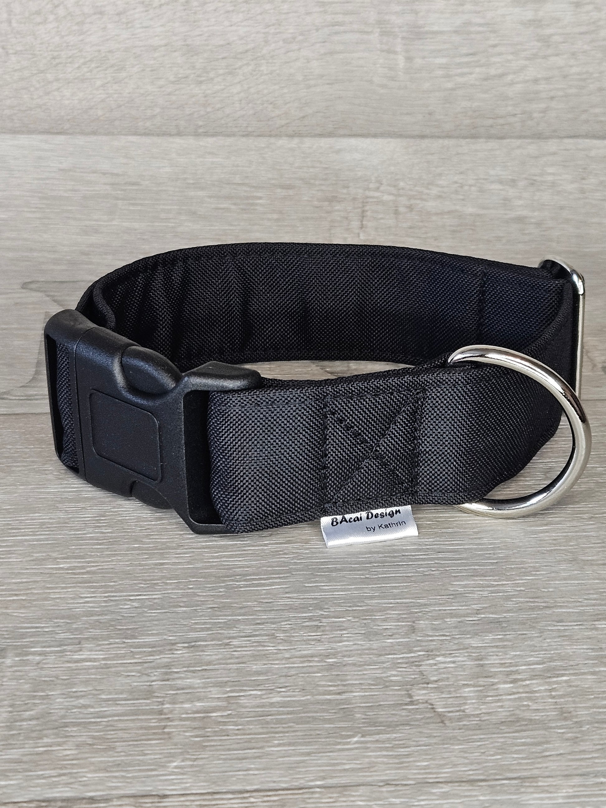 Halsband Black Halsumfang 33-56 cm -schwarzes Halsband, verstellbar, handgemacht- bacai-design.de